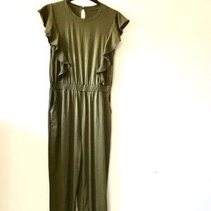 Women's Flutter Sleeve Round neck Jumpsuit , Olive color, size L